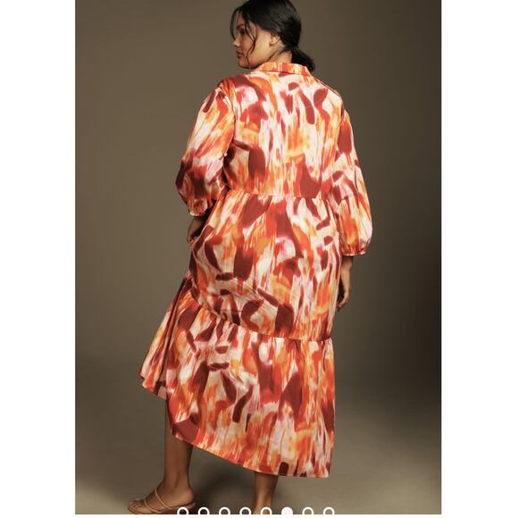 nwt ANTHROPOLOGIE MAEVE sz 3X The Bettina shirt dress in dark orange motif - Picture 3 of 5